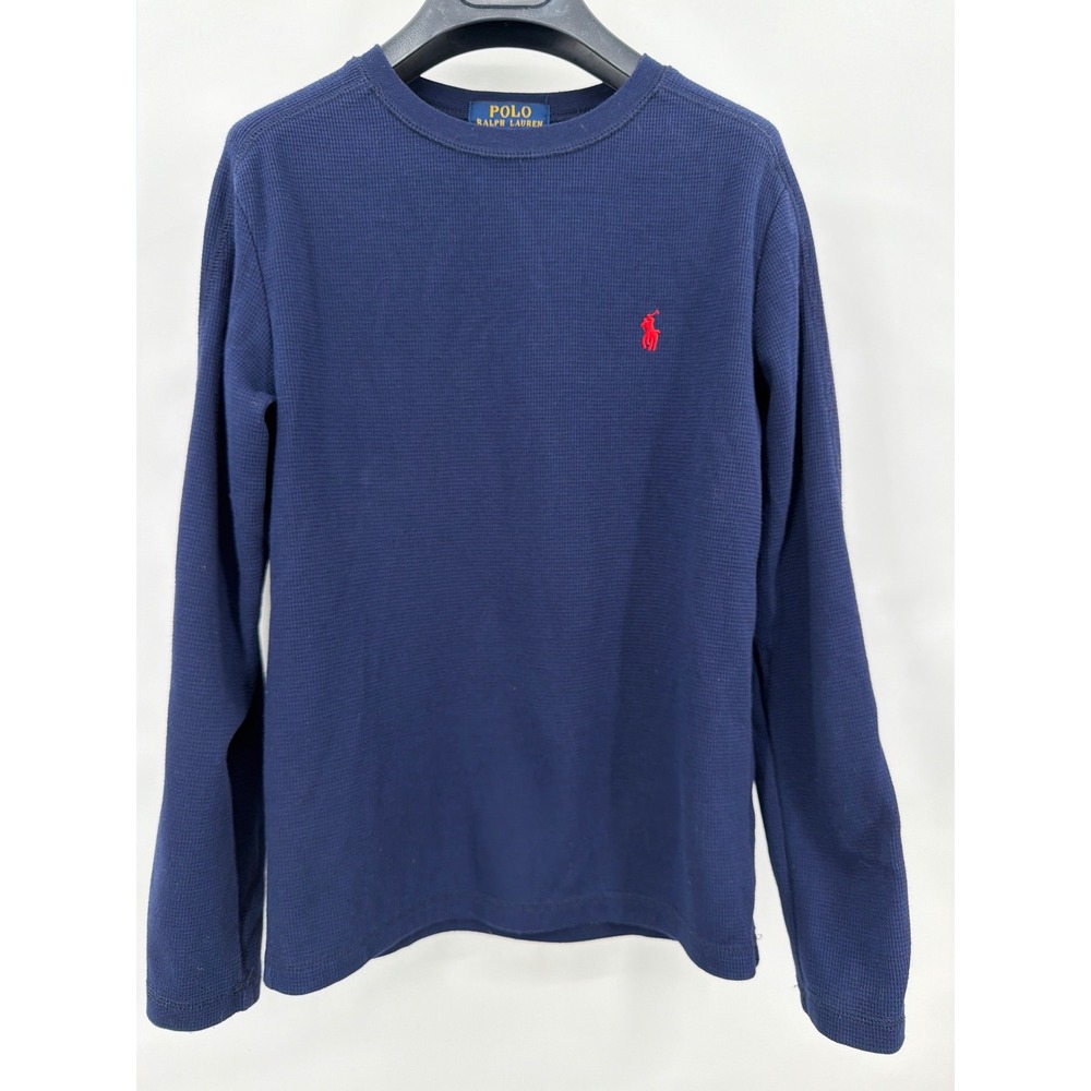 Polo Ralph Lauren Kids Navy Blue Waffle Knit Thermal Long Sleeve Shirt M‎ 10-12